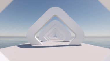 Beyaz koridor yaratıcı bina 3d dijital tasarım kavramı