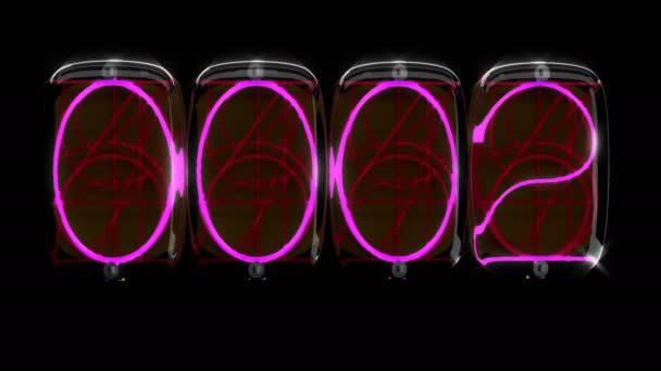 Pink Neon counter clock 10 seconds electron number — Stock Video
