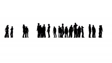 Siluetler beyazların üzerinde duran ve konuşan insanlar