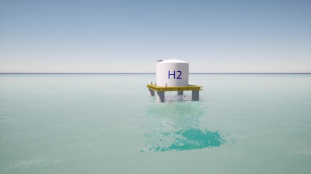 Workers on a hydrogen platform in the ocean Sustainable energy — Stock Video