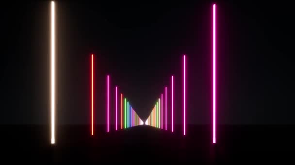 Linee al neon Futuristico spazio moderno retrò astratto 80 s 90 lungo corridoio scuro — Video Stock