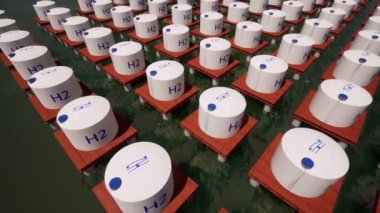 Hidrojen H2 yenilenebilir alternatif yeşil eko enerji kavramı Modern teknoloji ekolojik gelecek sürdürülebilir temiz enerji depolama sistemi.