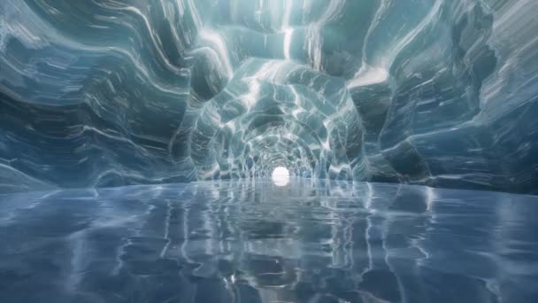 Tunnel de glace bleu grotte de cristal avec l'eau mer couloir futuriste — Video