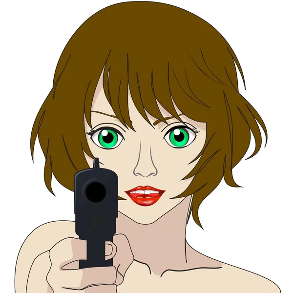 Chica con un arma sobre un fondo blanco. Vector . — Vector de stock