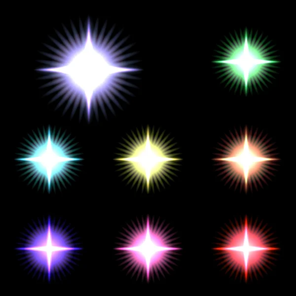 Conjunto de estrelas de efeito de luz brilhante vetorial 2 — Vetor de Stock