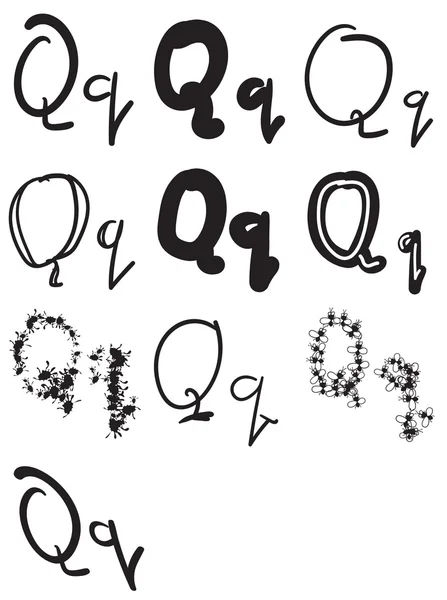 Set van tien verschillende letters Q, Vector — Stockvector