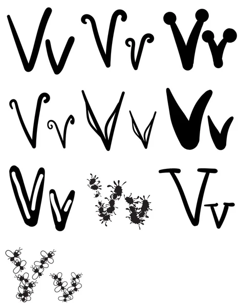 Conjunto de diez letras diferentes V, Vector — Vector de stock