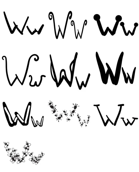 Conjunto de diez letras diferentes W, Vector — Vector de stock