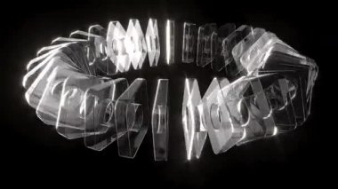 Shine transparent rectangle boxes on black bg rotate endless 4k