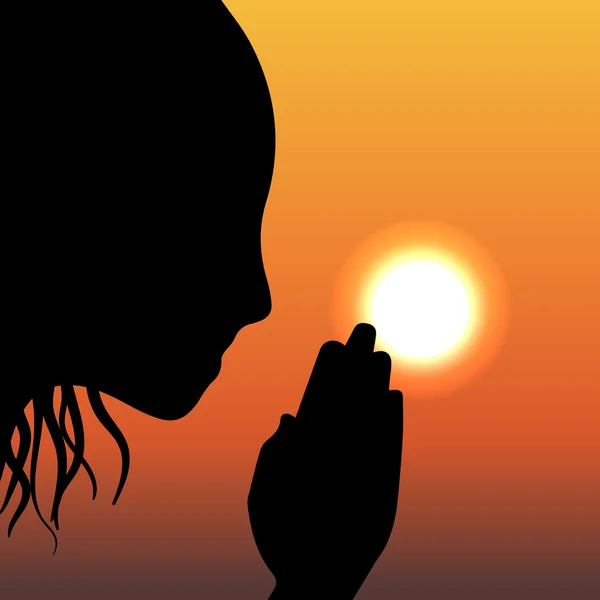 Genç kadın dua, vektör — Stok Vektör