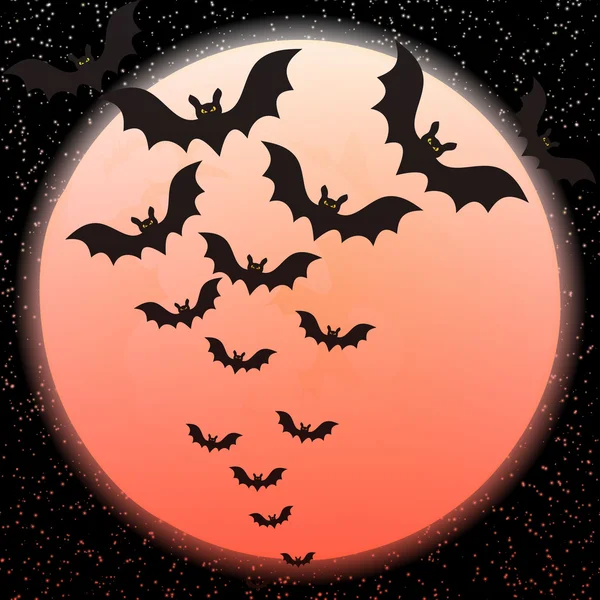 Bats against a disk of the red moon — Stock Vector