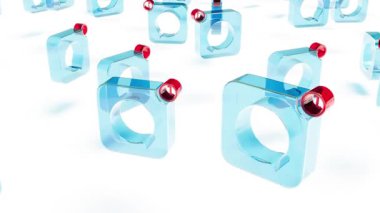 Mavi cam baloncuk konuşma kırmızı numara beyaz bg üzerinde 4k sonsuz döngü yapabilir