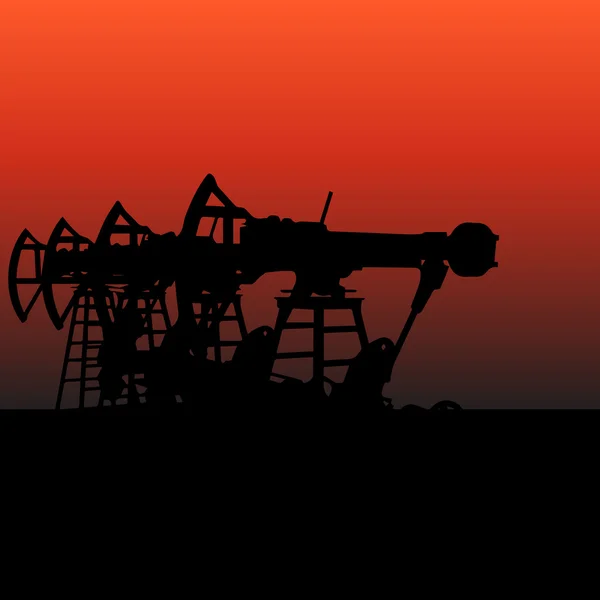 Oil pumps in sunset vector illustration — Stock Vector