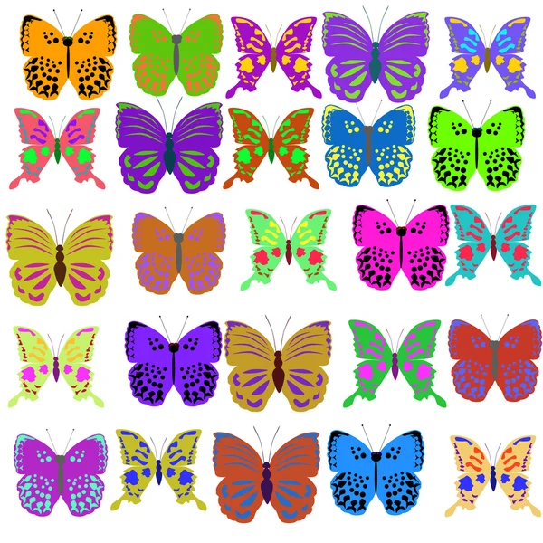 Große Sammlung bunter Schmetterlinge. Vektor — Stockvektor