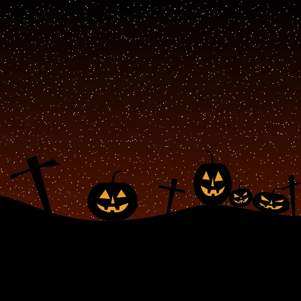 Zucca di Halloween a mezzanotte con la luna piena — Vettoriale Stock