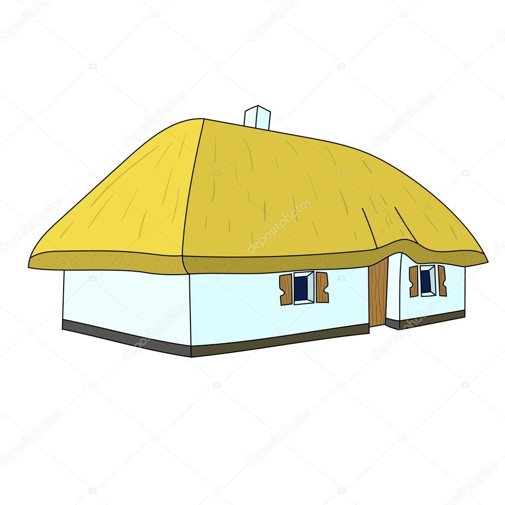 An illustration of a thatched country cottage