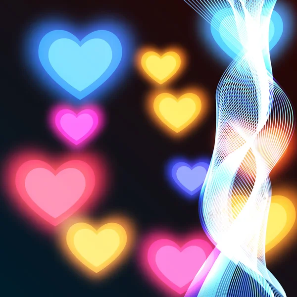 Suddiga ljus bakgrund med färgade hjärtan — Stock vektor