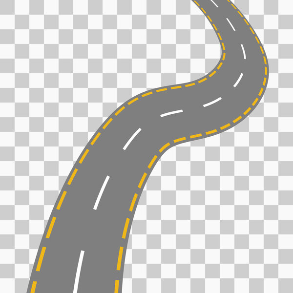 Curved road with white markings. Vector