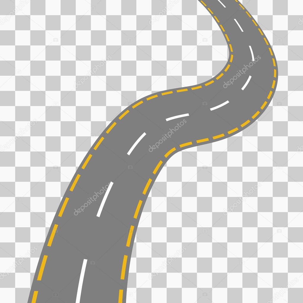 Curved road with white markings. Vector
