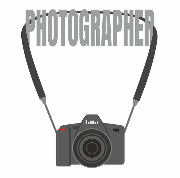 相机系在腰带上 挂在摄影记者的题词上 给摄影师和摄影工作室的矢量绘图 用黑色带子挂在灰色字上的黑色相机 图库矢量图片