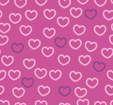 Farklı renklerdeki kalplerin sonsuz kusursuz deseni. Menekşe üzerinde bej mor vektör kalpler. Paket kağıdı için duvar kağıdı. Sevgililer Günü için arkaplan