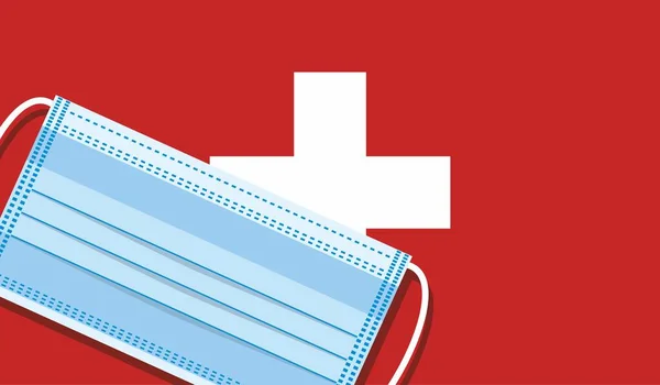 医疗面罩矢量在瑞士国旗的背景下 平面设计 免版税图库插图