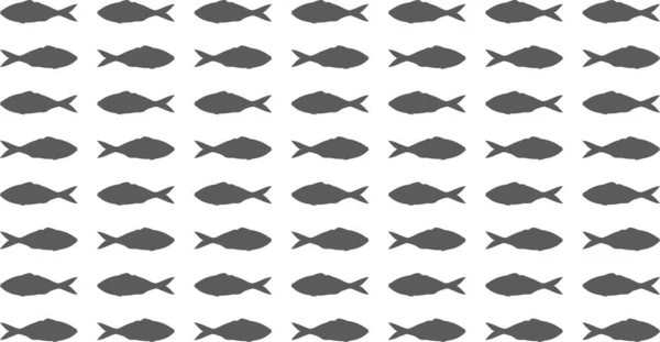 白色背景上的海洋鱼类图案 在白色背景上孤立的黑色 灰色矢量海鱼轮廓 一排排的游船向不同的方向航行 无穷无尽的无缝壁纸 — 图库矢量图片