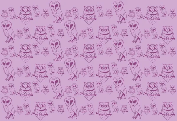 Endless Seamless Pattern Vector Images Owls Contour Birds Texture Wallpaper — Stock Vector