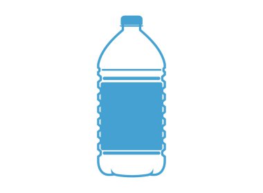 Beyaz arka planda 5 litrelik plastik şişe silueti. Su kabının ana hatları mavi. Tek renkli vektör görüntüsü