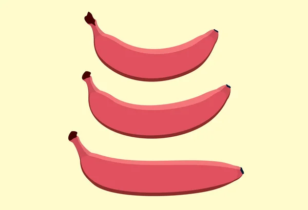 Wektorowe Banany Różnych Kształtach Trzy Dojrzałe Czerwone Banany Narysowane Płaskim — Wektor stockowy