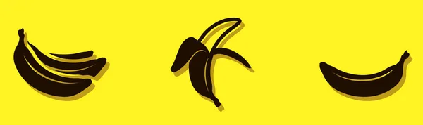 Vektor Grafik Volumetrisch Mit Einem Schatten Einfarbige Schwarze Reife Bananen — Stockvektor