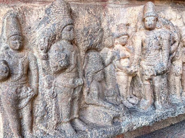 Bas Relief Antike Skulpturen Den Wänden Des Historischen Brihadeeswarar Tempels — Stockfoto