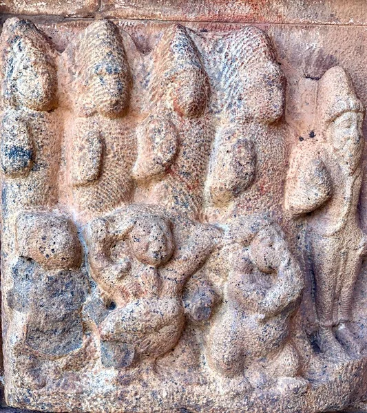 Bas Reliëf Oude Sculpturen Gesneden Muren Van Historische Brihadeeswarar Tempel — Stockfoto