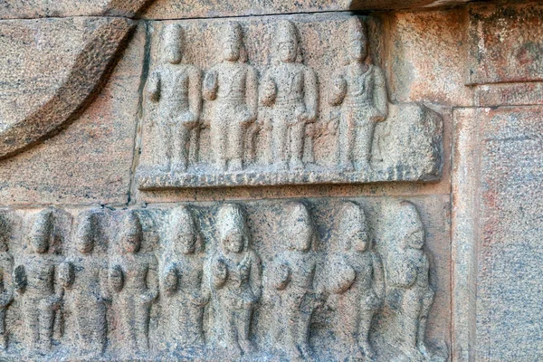 Bas Relief Antika Skulpturer Ristade Väggarna Historiska Brihadevargartemplet Thanjavur Tamilnadu — Stockfoto