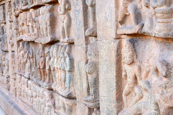 Bassorilievo Antiche Sculture Scolpite Sulle Pareti Dello Storico Tempio Brihadeeswarar — Foto Stock
