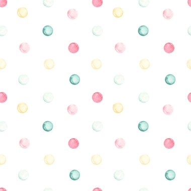 Beyaz arka planda göz kırpan, sarı ve yeşil noktalar. Suluboya kusursuz desen