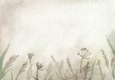 Kuru ottaki böcekler, güve, karınca, örümcek, salyangoz, mantar. Suluboya pürüzsüz sınır grisi