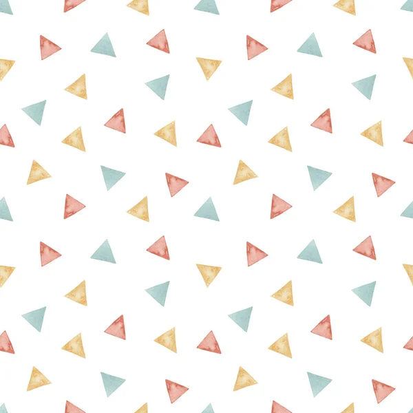 Triangoli Colorati Multidirezionali Sfondo Bianco Acquerello Modello Senza Soluzione Continuità — Foto Stock
