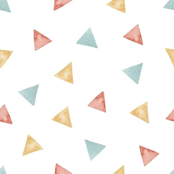 Multidirectional colored triangles on a white background. Watercolor seamless pattern