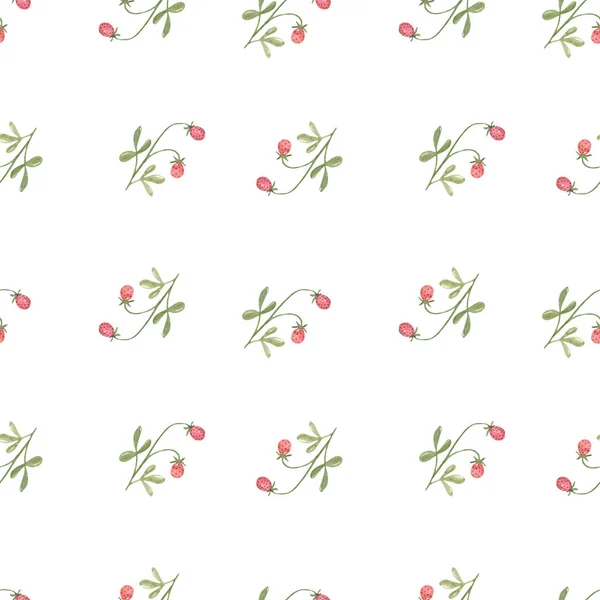 Strawberry Bushes White Background Watercolor Seamless Multidirectional Pattern — Stock Photo, Image