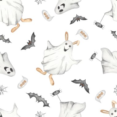 Tavşan, hayalet, yarasalar, örümcekler, örümcek ağları Suluboya desensiz