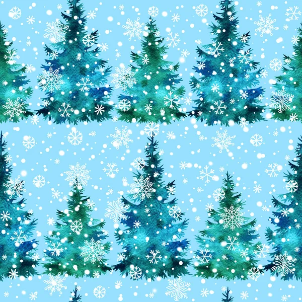 Karácsonyfa Kéz Festék Akvarell Sziluett Szüret Ünnep Zökkenőmentes Minta — Stock Fotó