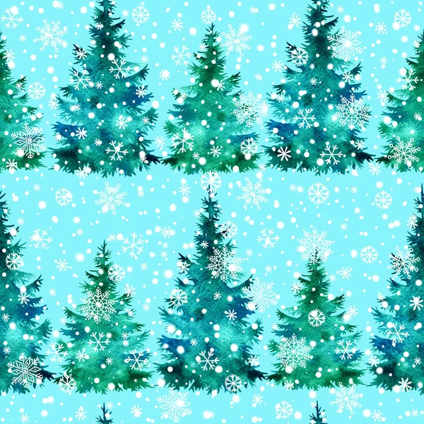 Christmas Tree Hand Paint Watercolor Silhouette Vintage Holiday Seamless Pattern — Stock Photo, Image