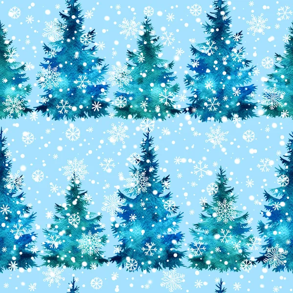 Christmas Tree Hand Paint Watercolor Silhouette Vintage Holiday Seamless Pattern — Stock Photo, Image