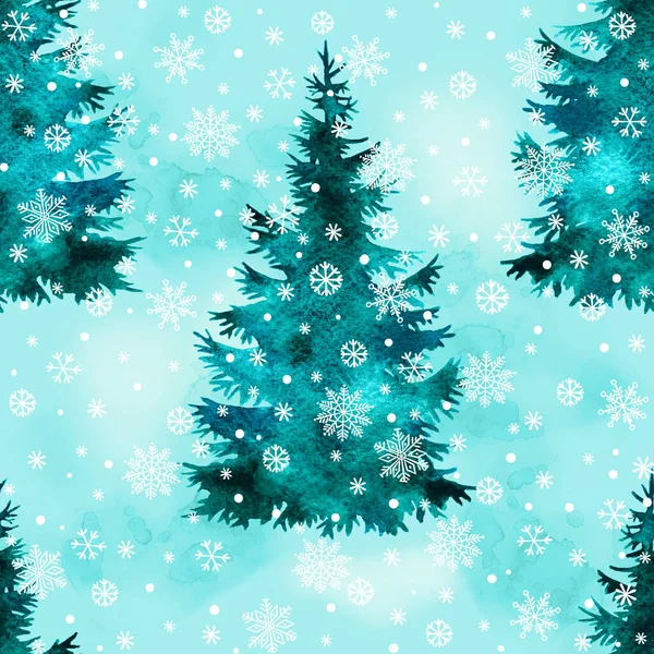 Albero Natale Pittura Mano Acquerello Silhouette Modello Senza Cuciture Vacanza — Foto Stock