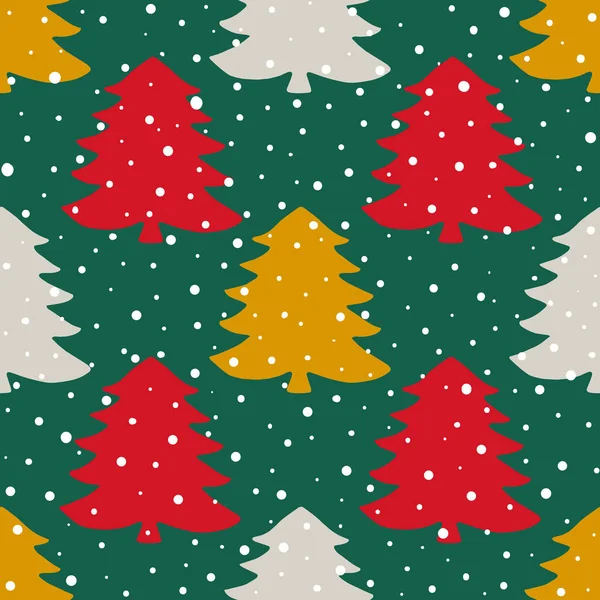 クリスマスツリーシルエット ベクトルシームレスパターン 休日の背景 デザインのためのテンプレート 包装紙 グリーティングカード 招待状 — ストックベクタ