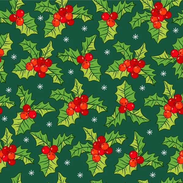 Seamless Vector Pattern Holly Berries Holiday Christmas Background — Stock Vector