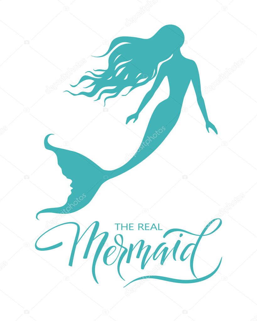 Mermaid  silhouette vector  illustration isolated on white background, logo, t-shirt design.