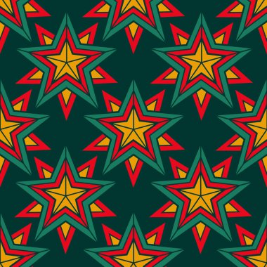 Geometrik yıldızlar, vektörsüz desen, Noel kış süsü.