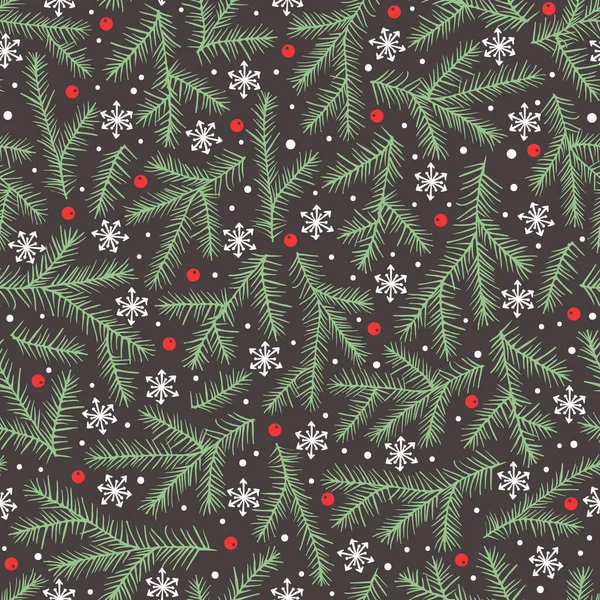 Weihnachten Winter Hintergrund Vektor Nahtlose Muster Mit Schneeflocken Und Tannenbaum — Stockvektor